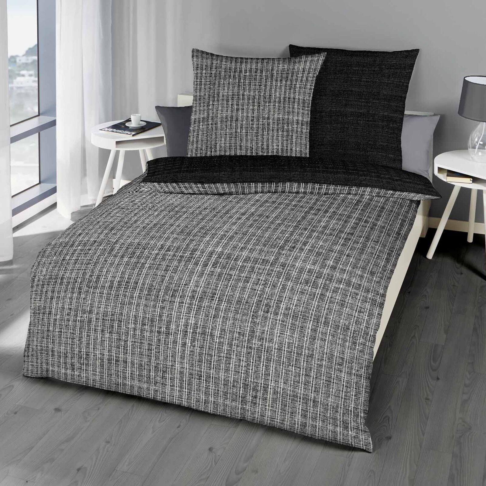 Mako Satin Bettwäsche Schwarz Streifen
